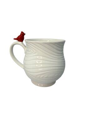 Temp-tations by Tara Woodland White 16 oz Mug Tree Ring With Red Cardinal